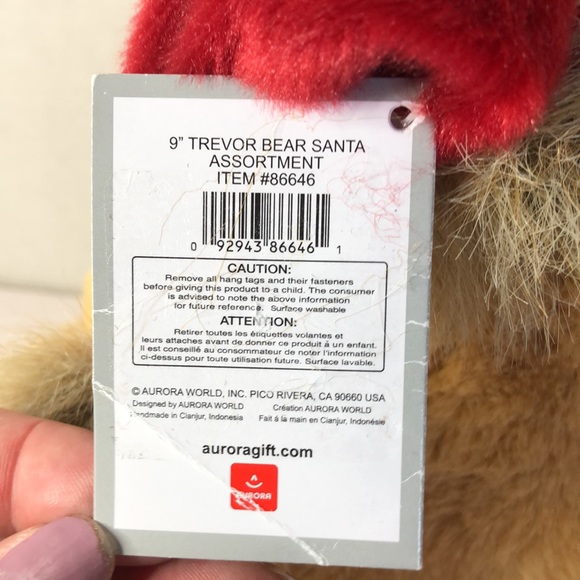 Aurora 9inch Trevor Bear Santa Barney with Tags Plush Stuffed Animal Christmas - Picture 3 of 5
